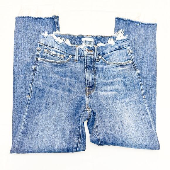 Good American Straight Leg Denim Jeans Frayed Hem Indigo032 Zip Fly Size 4 / 27 - Picture 4 of 8